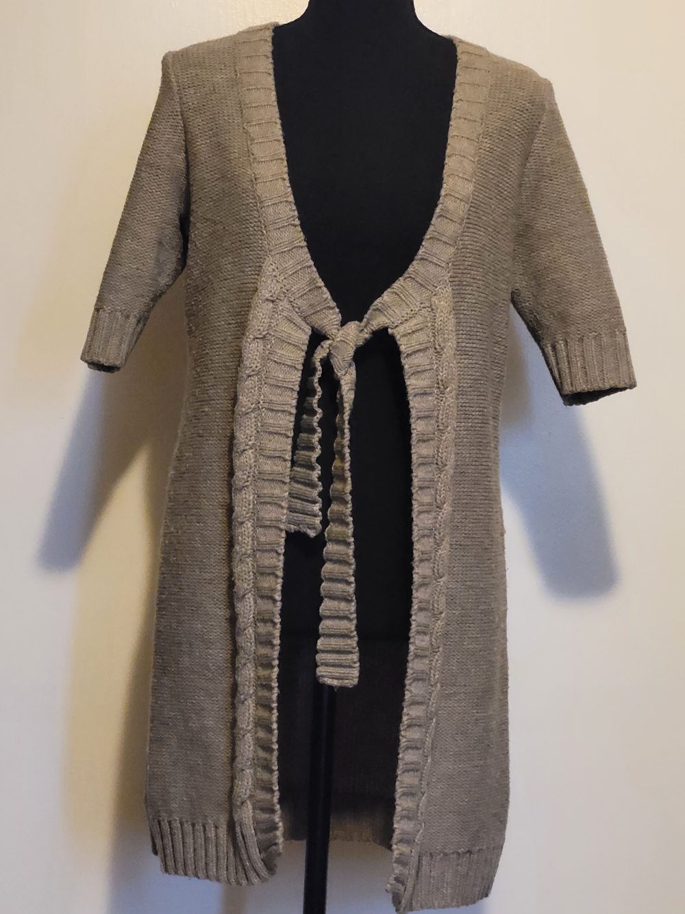 Maurices Long Knit Taupe/Gray Tie-Front Open-Front Cardigan Womens Large